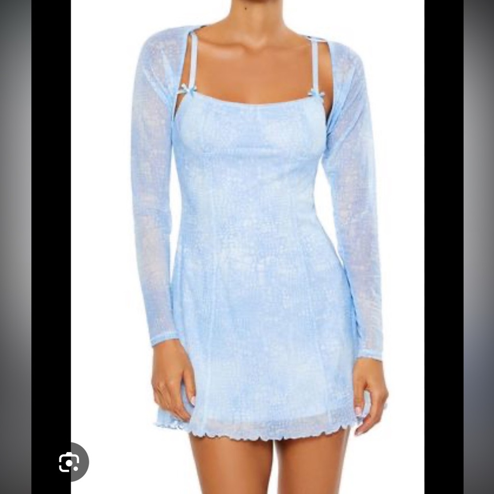 F21 Light Blue V Neck Mini Dress with Long Sleeve Shrug